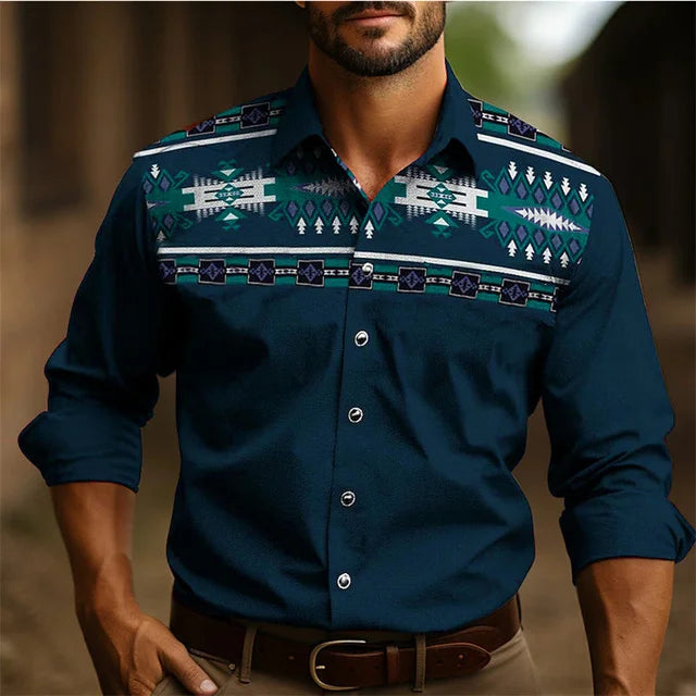 Camisa de manga larga estilo occidental para hombre, nueva, ajustada