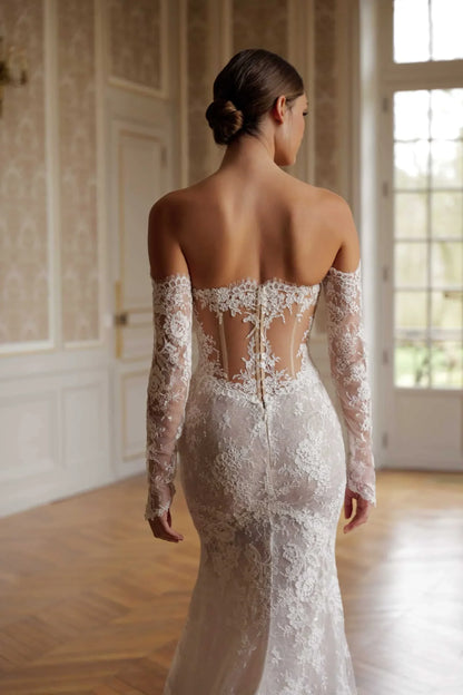Vestido de novia de sirena con encaje personalizado, impresionante