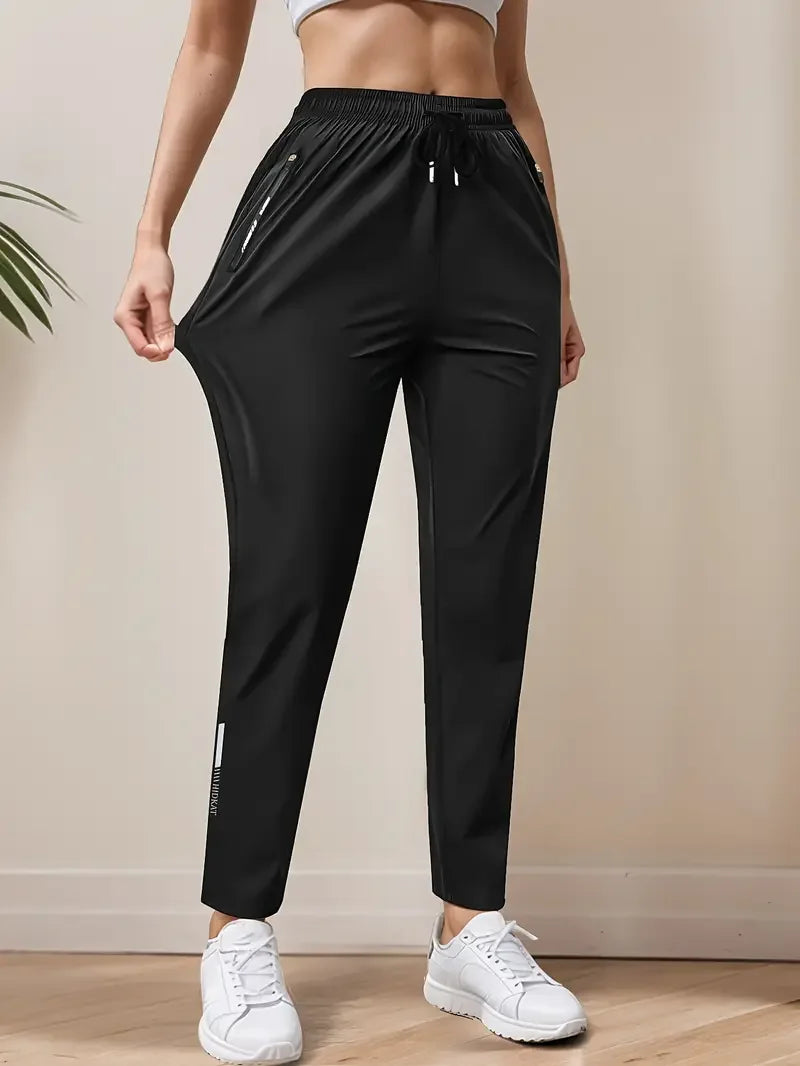 Pantalones casuales de fibra de hielo sedosa de alta elasticidad para mujer