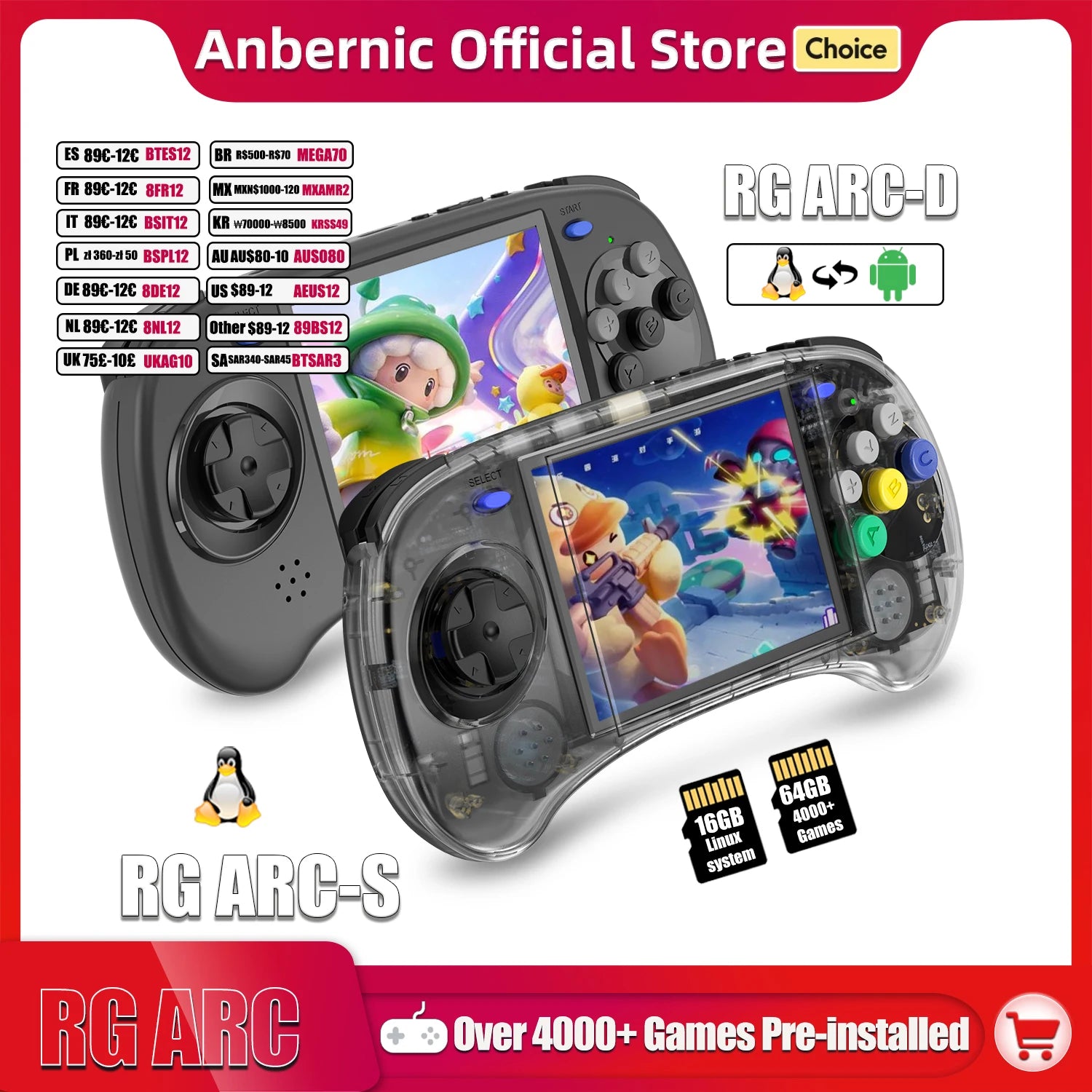 ANBERNIC RG ARC-S/RG ARC-D juegos Retro RK3566 4,0 pulgadas