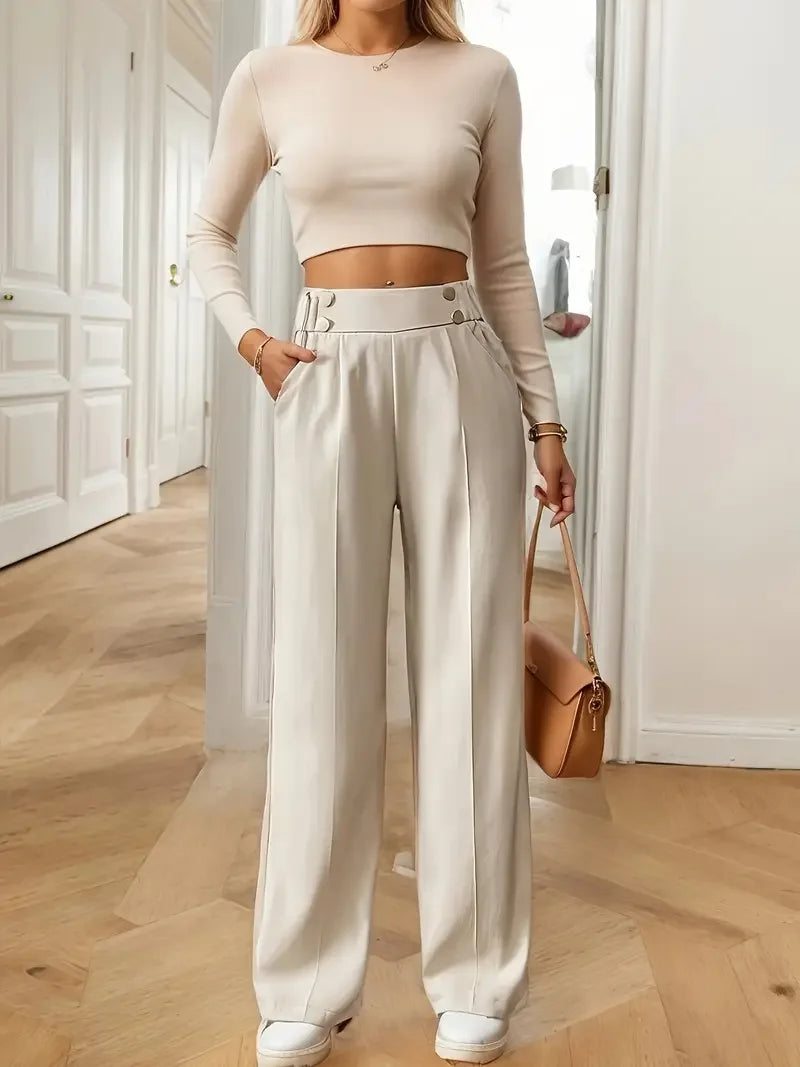 Pantalones anchos de cintura alta para mujer - Novedad 2025