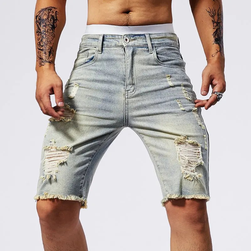 Pantalones vaqueros rotos de verano para hombre, pantalones cortos