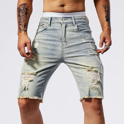 Pantalones vaqueros rotos de verano para hombre, pantalones cortos