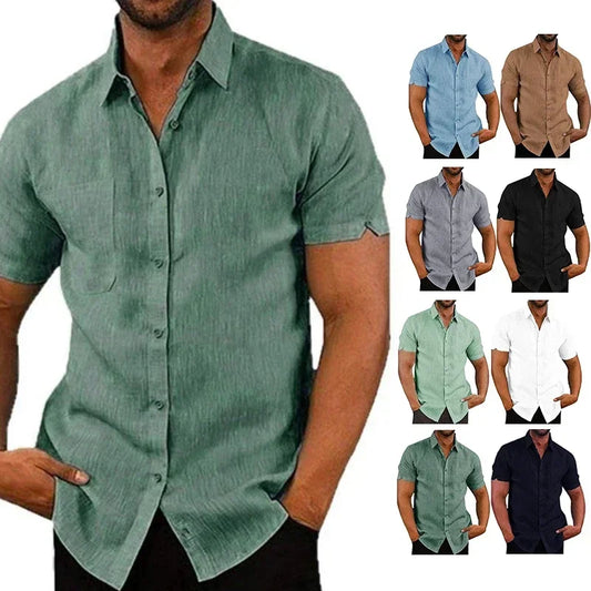 Camisas de lino y algodón de verano para hombre, camisas casuales