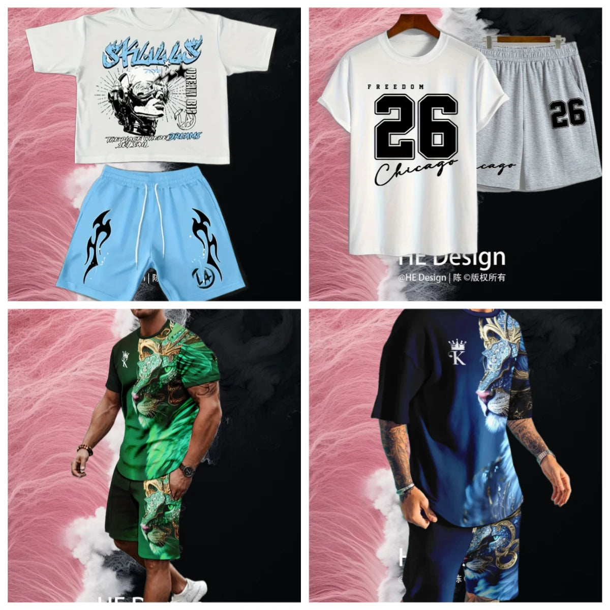 Conjunto de camiseta y pantalones cortos de cuello redondo