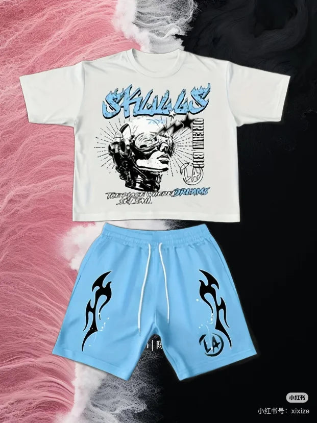 Conjunto de camiseta y pantalones cortos de cuello redondo