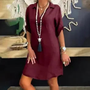 Vestido estilo blusa de algodón y lino para mujer, estilo vintage, informal