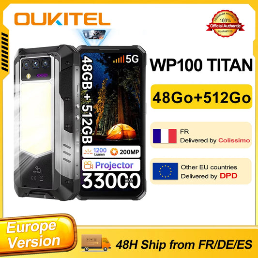 OUKITEL WP100 TITAN - Teléfono robusto de 33000 mAh y 66 W, pantalla de 6,8