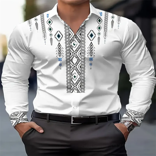 Camisa casual estampada de estilo étnico para hombre, camisa de primavera