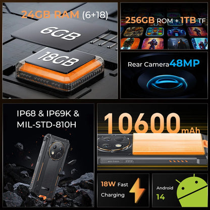 Teléfono inteligente robusto Oukitel G1 Android 24 GB (6+18) + 256 GB