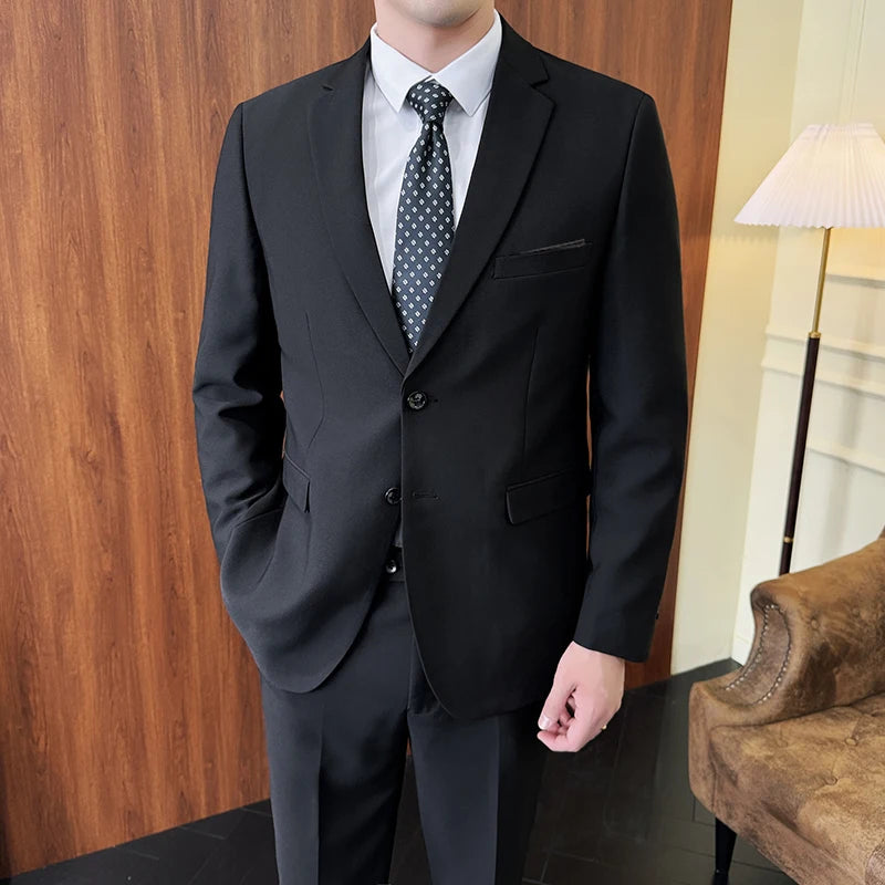 Traje (Blazer + Pantalones) Moda Hombre Color Sólido Negocios Boda
