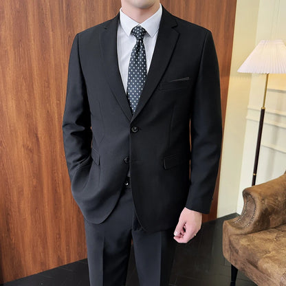 Traje (Blazer + Pantalones) Moda Hombre Color Sólido Negocios Boda