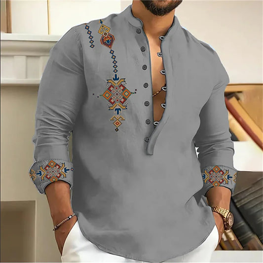 Camisa de hombre de 15 colores con estampado tribal, geometría