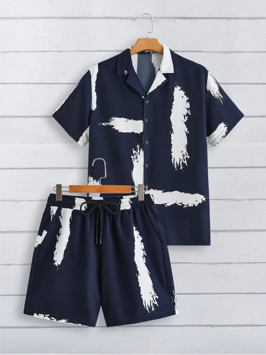 Conjunto de verano a rayas con estampado 3D para hombre,