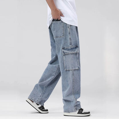 Pantalones vaqueros cargo rectos y holgados para hombre