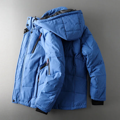 Chaqueta de plumón de pato blanca con capucha para hombre