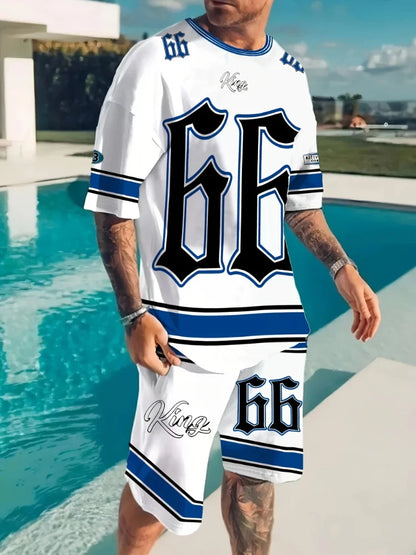 Conjunto de dos piezas informal de verano con cuello redondo para hombre