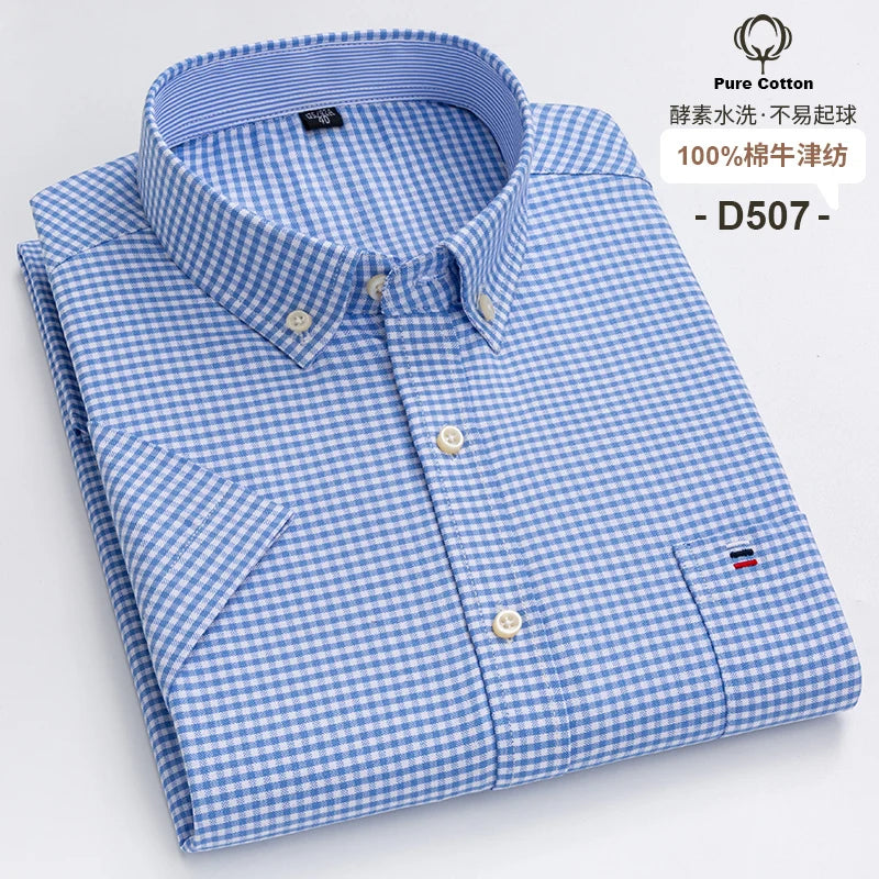 Camisa formal de manga corta para hombre, 100 % algodón Oxford