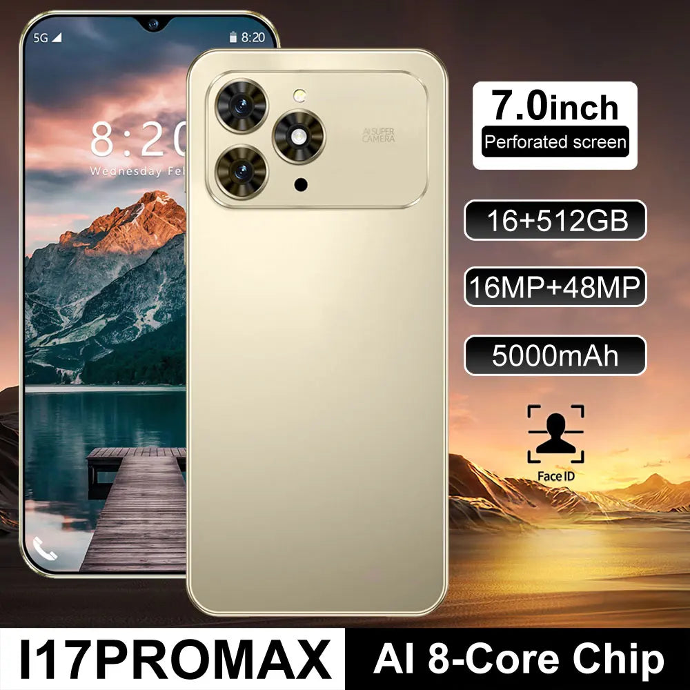 Nuevo teléfono inteligente i17 Pro Max 5G 7.0HD con doble tarjeta SIM