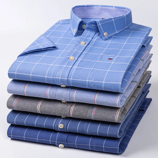 Camisa formal de manga corta para hombre, 100 % algodón Oxford