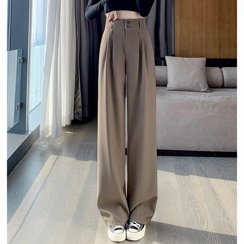 Pantalones finos de cintura alta para mujer, pantalón de traje cómodo