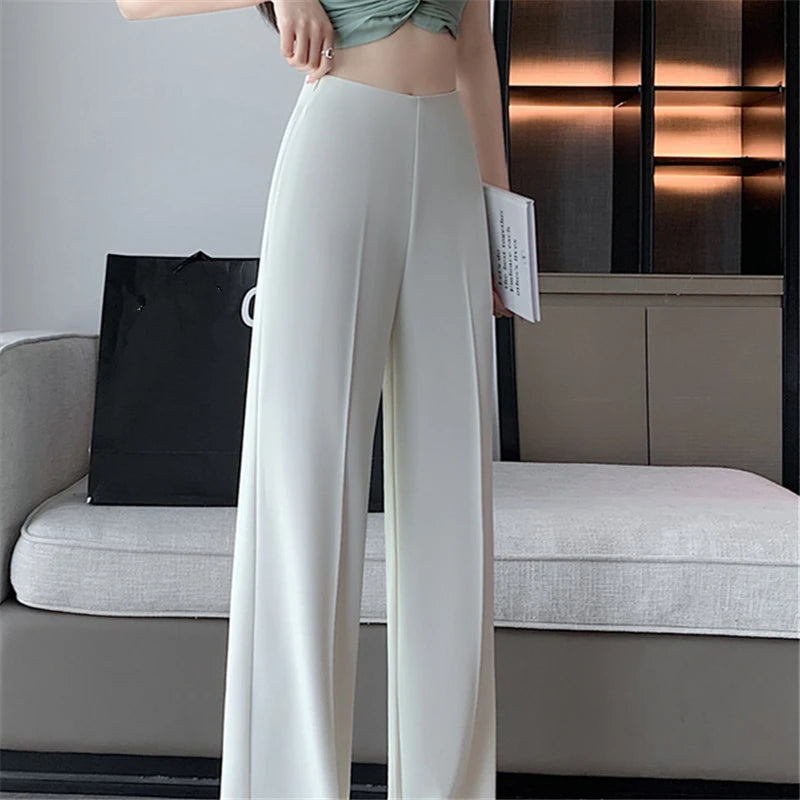 Traje caqui de cintura alta con para mujer, pantalones largos