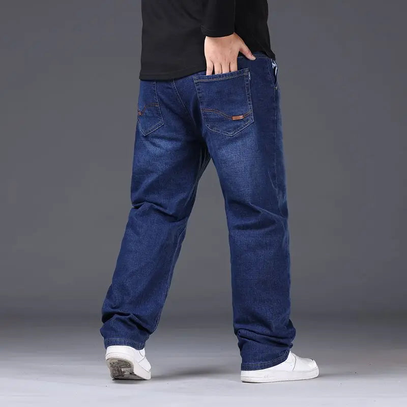 Pantalones vaqueros negros de talla grande para hombre, holgados