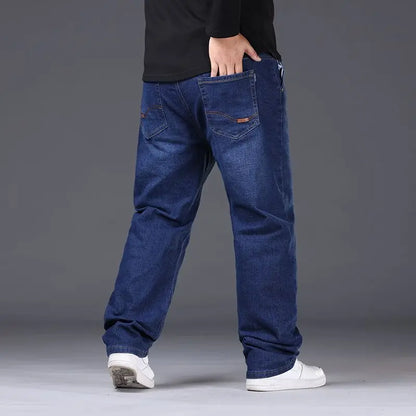 Pantalones vaqueros negros de talla grande para hombre, holgados