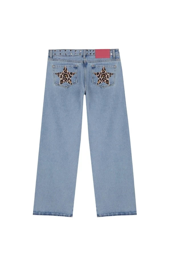Pantalones vaqueros vintage con estampado de estrella de cinco puntas