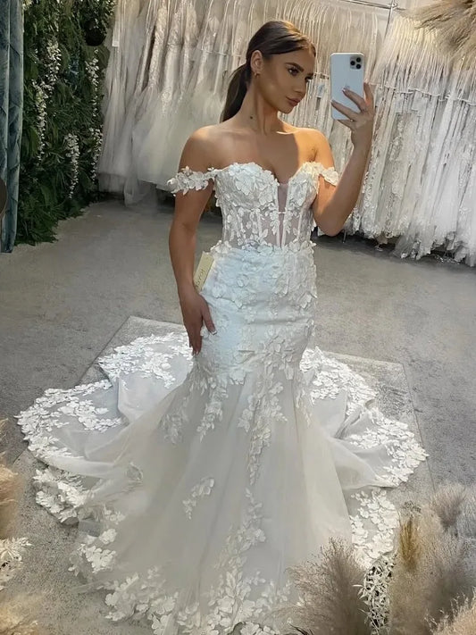 Vestidos de novia estilo sirena bohemios sin espalda, hombros descubiertos