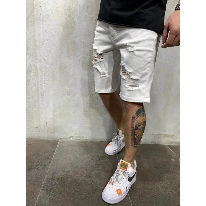 Pantalones cortos vaqueros negros de pierna ancha para hombre