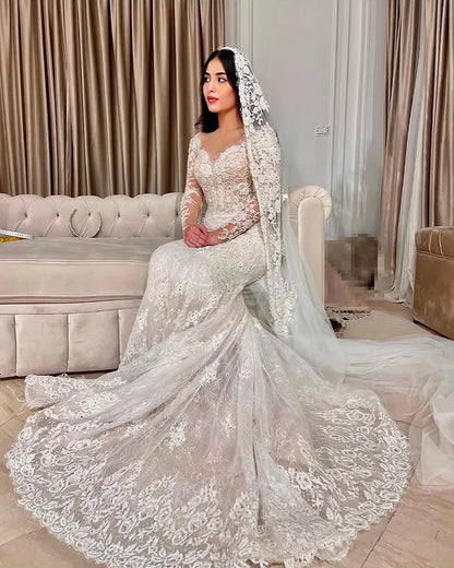 Vestido de novia de sirena personalizado 2025, bordado de encaje, 2 en 1