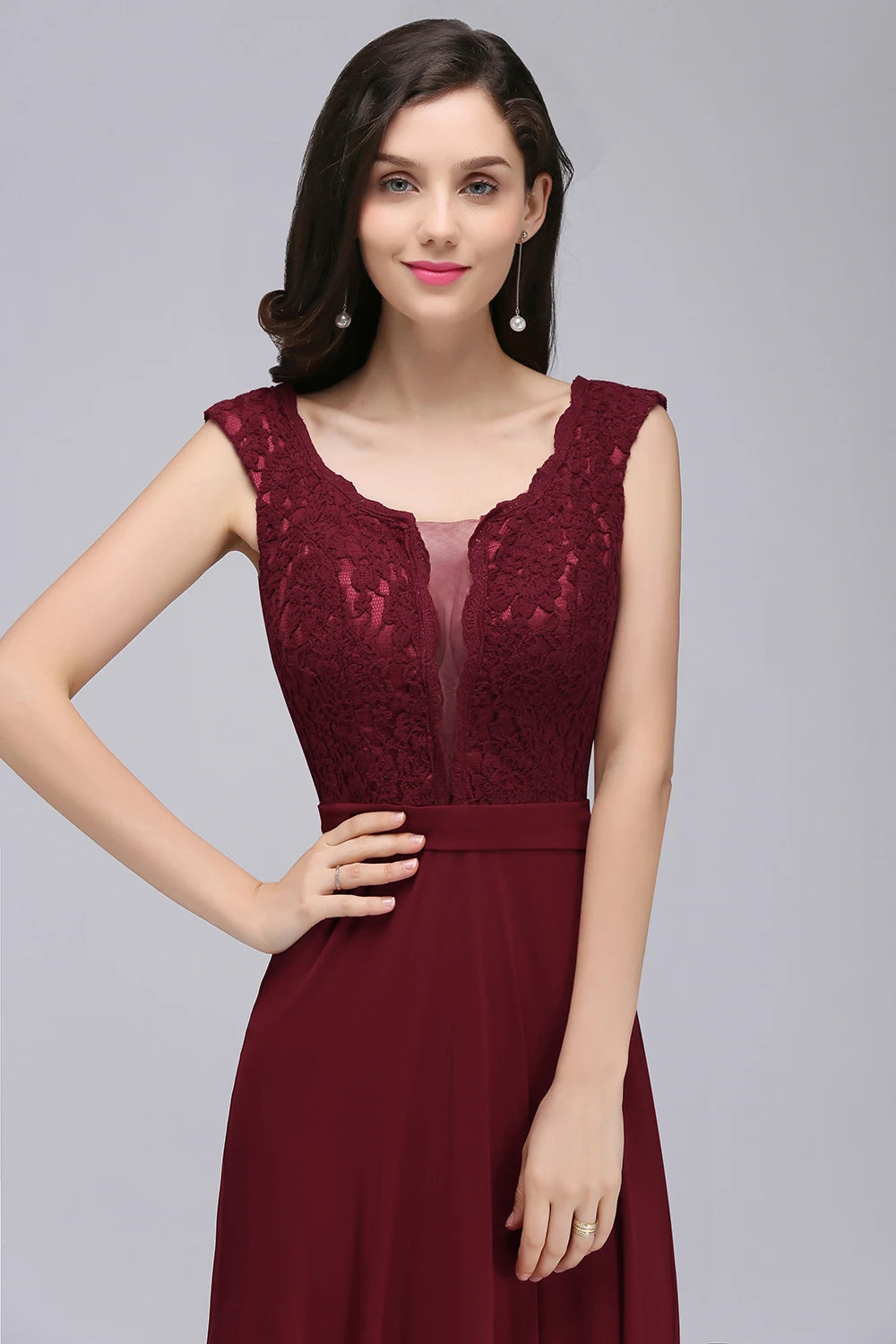 Elegantes vestidos de noche largos color burdeos para mujer, sexys