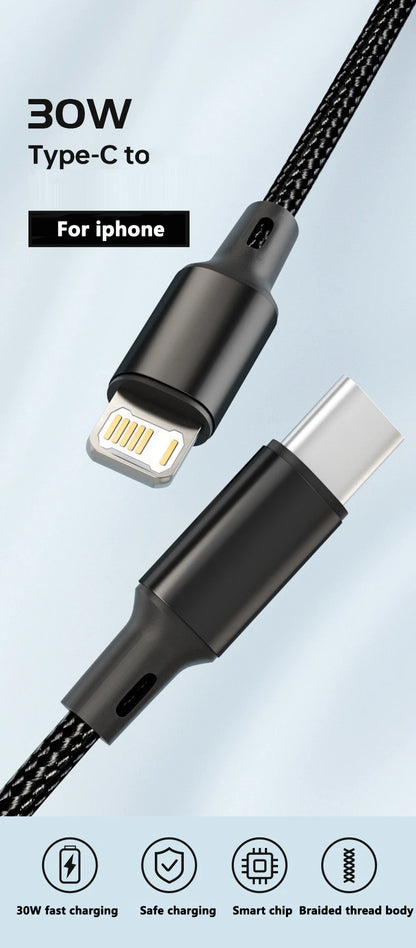 Cable cargador PD de 30 W para iPhone 14, 13, 12, 11 Pro Max, Mini, XR, XS