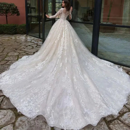 Vestido de novia de princesa con apliques de encaje glamurosos