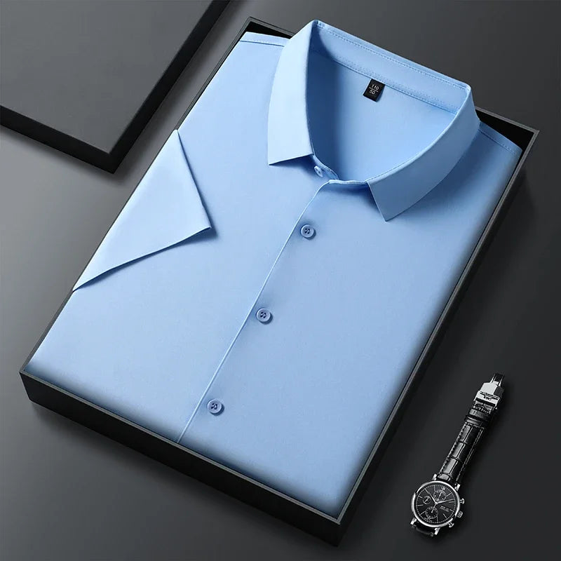 Camisa de manga corta de color liso para hombre, informal
