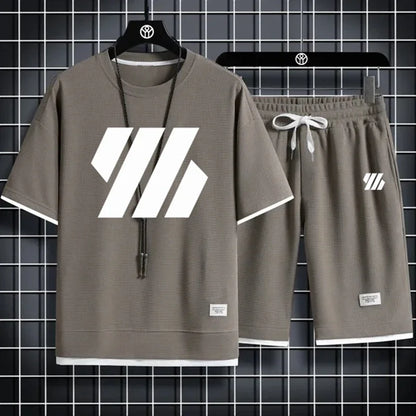 Conjunto deportivo de moda para hombre, chándal de manga corta