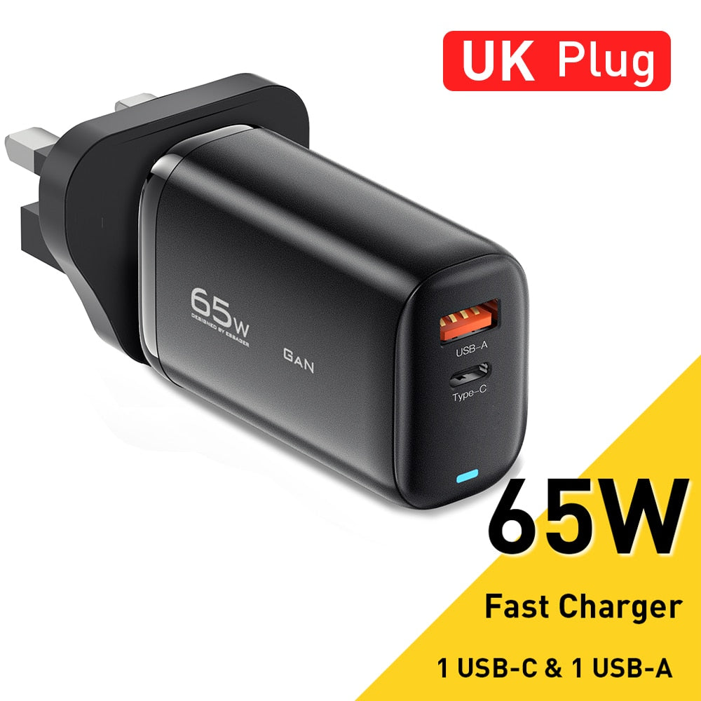 Cargador USB tipo C Essager GaN de 65 W para portátil, carga rápida PPS de 45