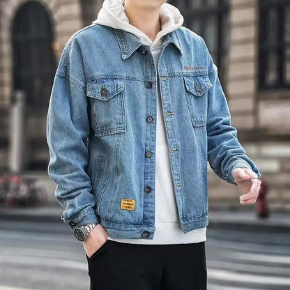 Chaqueta vaquera de carga para hombre, otoño, con bordado