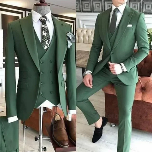 Traje de novio verde de 3 piezas 2023, esmoquin de boda de un botón