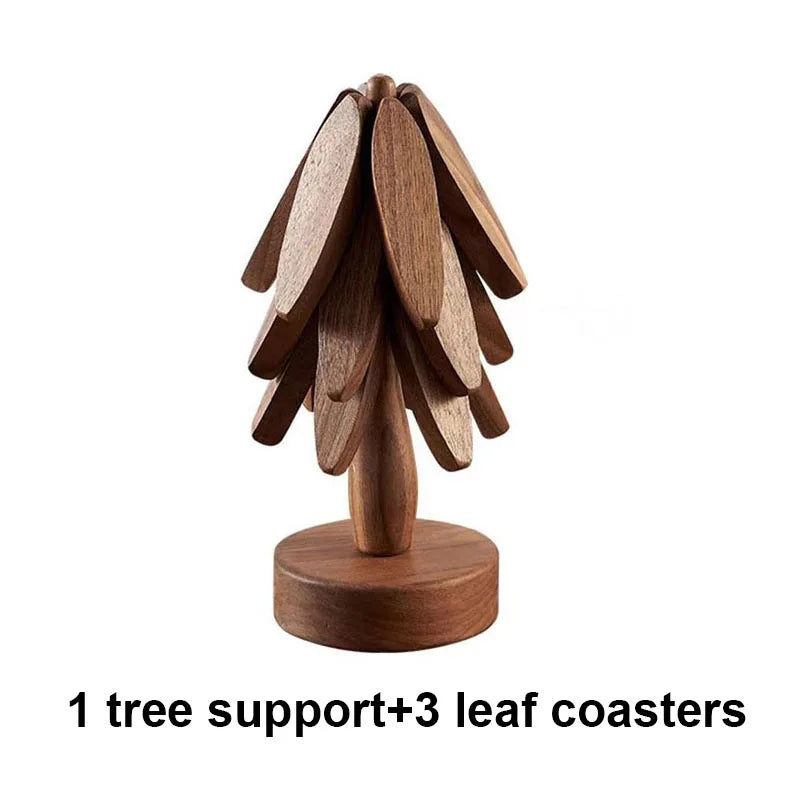 4 salvamanteles de madera con diseño de árbol, decorativos, antiescaldaduras