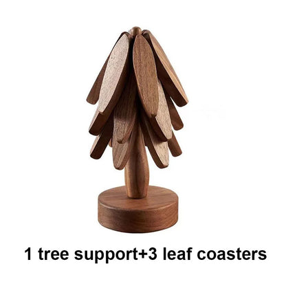 4 salvamanteles de madera con diseño de árbol, decorativos, antiescaldaduras