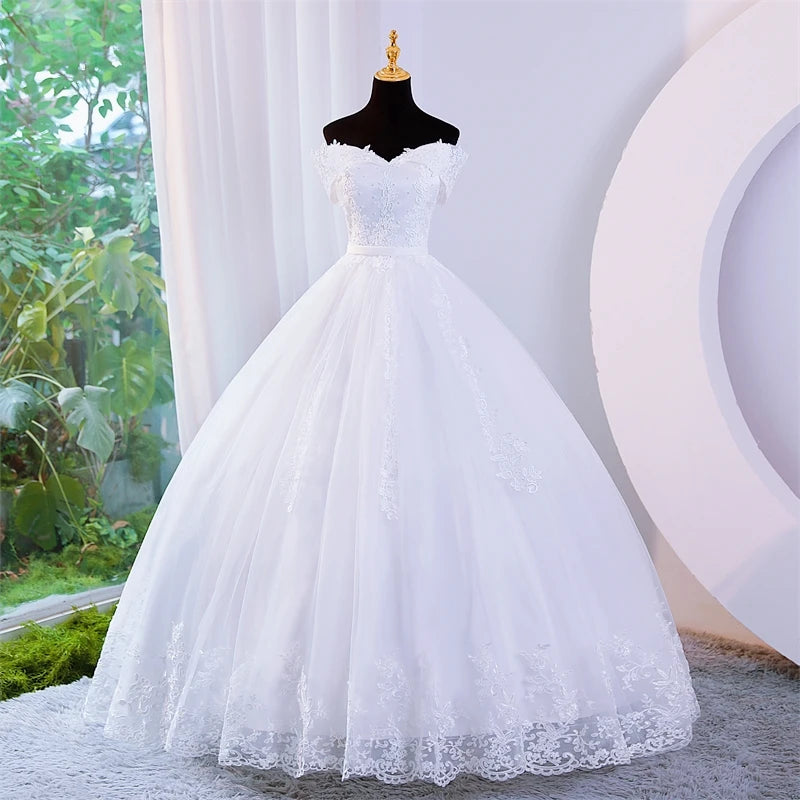 Vestidos de novia blancos de talla grande, vestidos de novia con hombros