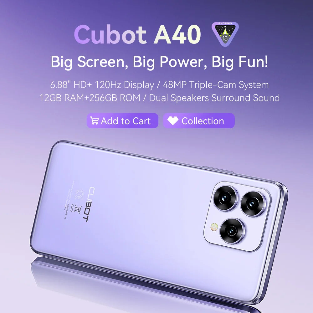 Smartphone Cubot A40, Android 15, 12 GB de RAM + 256 GB de ROM