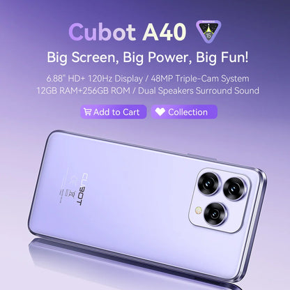Smartphone Cubot A40, Android 15, 12 GB de RAM + 256 GB de ROM