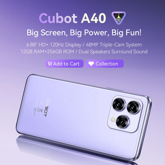 Smartphone Cubot A40, Android 15, 12 GB de RAM + 256 GB de ROM