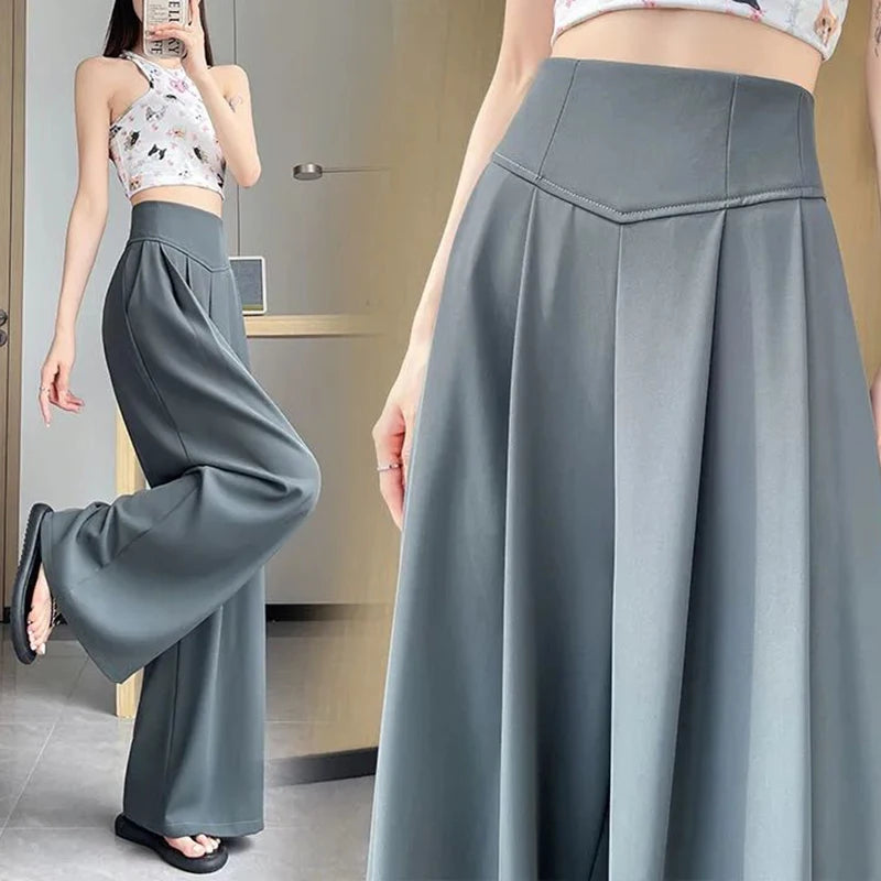 Pantalones de cintura alta para mujer, pantalón clásico, anchos