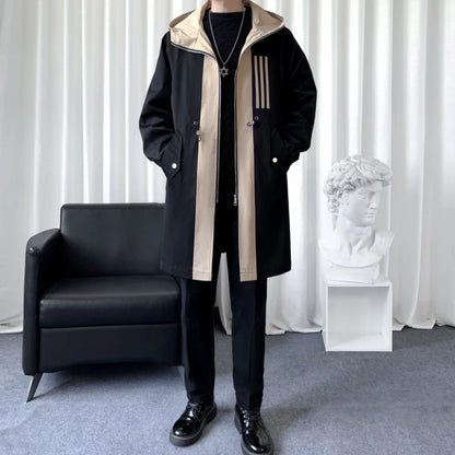 Abrigo de hombre con bloques de color de moda, chaqueta con capucha