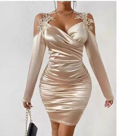 Vestido plisado ajustado estilo europeo y americano, elegante