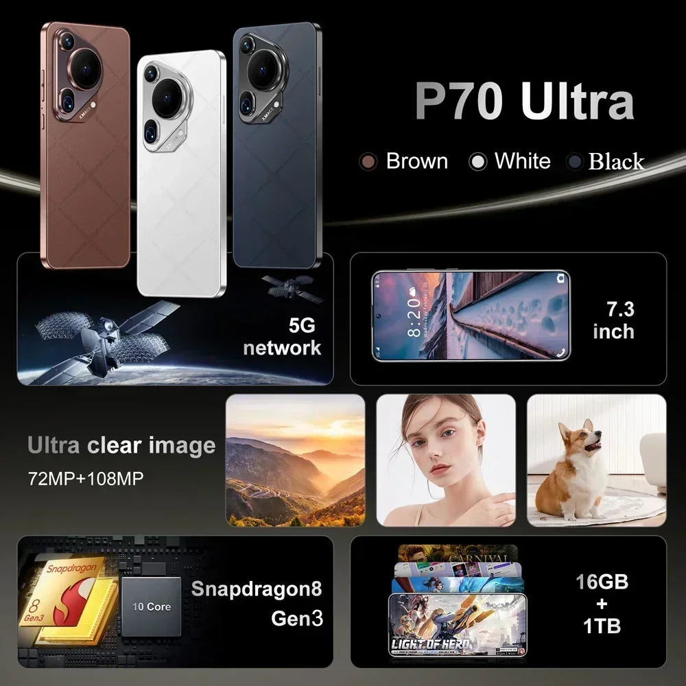 Teléfono inteligente P70 Ultra de 7,3 pulgadas, versión global, Android